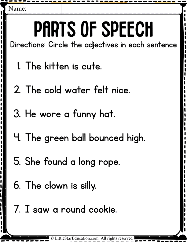 Adjective Identification Practice for Early Elementary ELA Skills