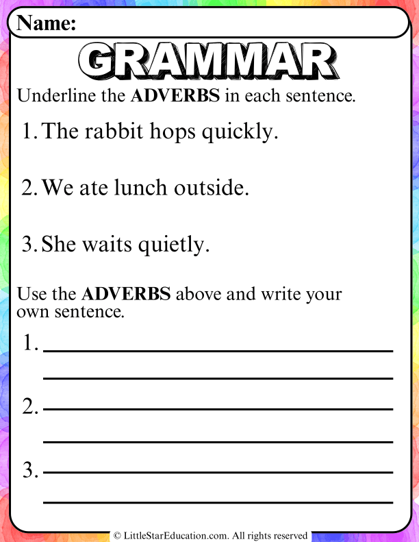 Adverb Identification and Sentence Writing for Early Elementary ELA