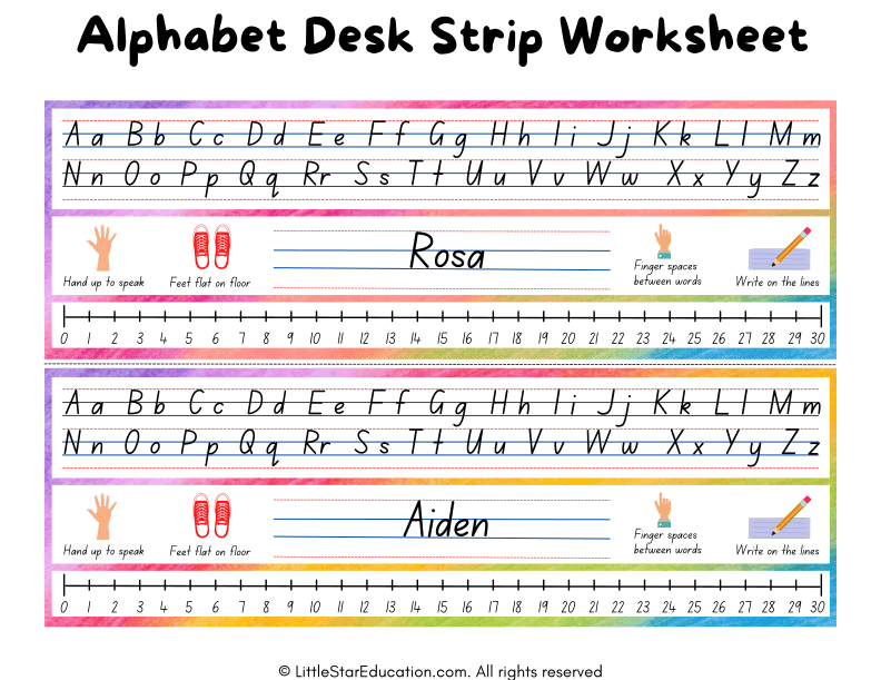 Alphabet Desk Strip and Name Tracing Worksheet