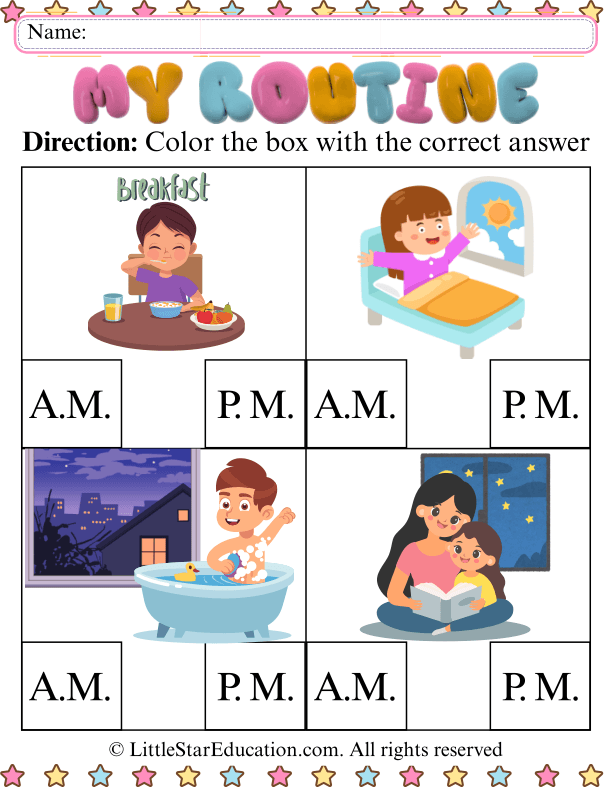 AM and PM Time Recognition for Kindergarten and First Grade