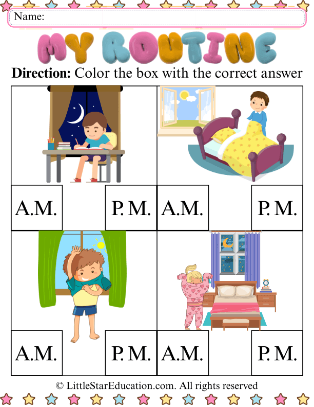 AM or PM Time Recognition Coloring for Early Math Learners