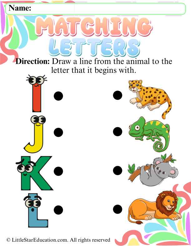 Animal Alphabet Letter I to L Matching for Early Learners ELA