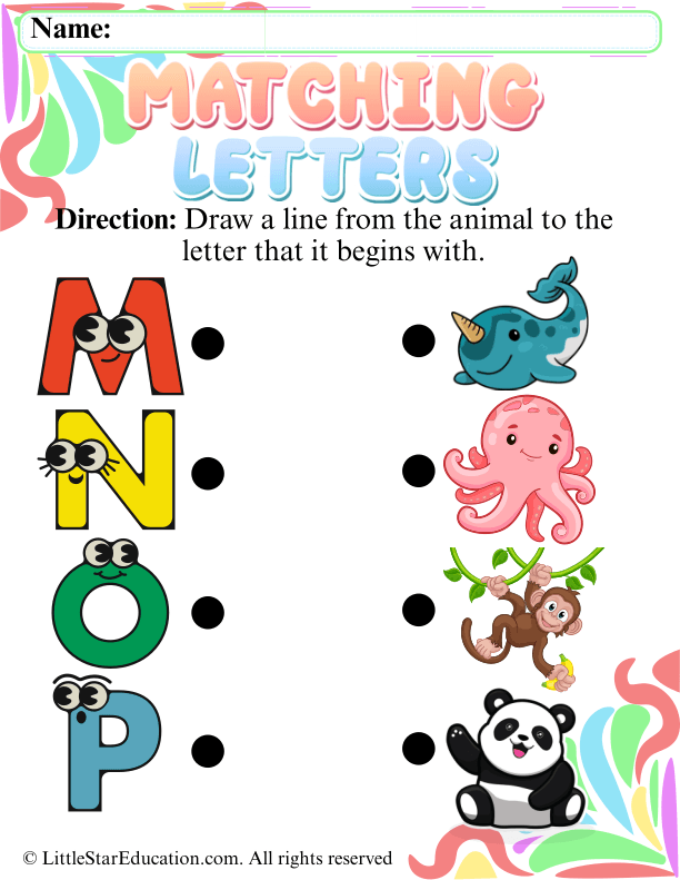 Animal Beginning Letter Matching M to P for Early Learners