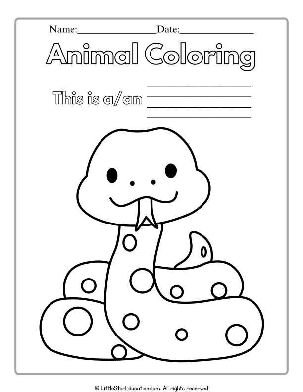 Animal Coloring Page for Preschool and Kindergarten Art Skills
