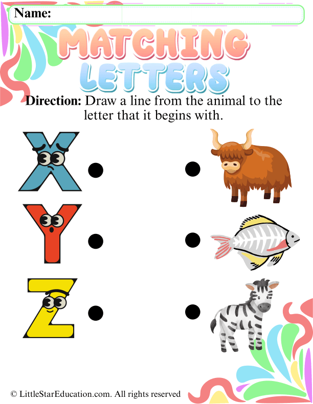 Animal Letter Matching X to Z for Early Phonics and Alphabet Skills