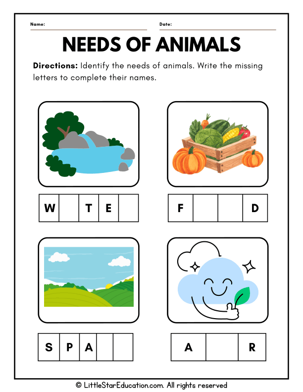 Animal Needs and Living vs Nonliving Science for Preschool and Kindergarten
