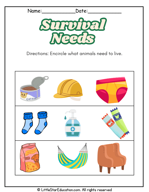 Animal Survival Needs Recognition for Pre-K and Kindergarten Science