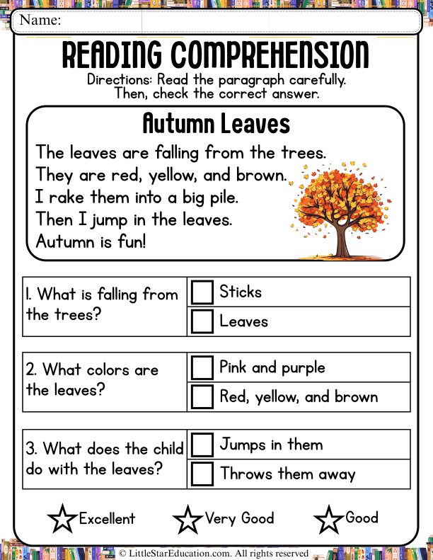 Autumn Reading Comprehension Questions for Early Elementary