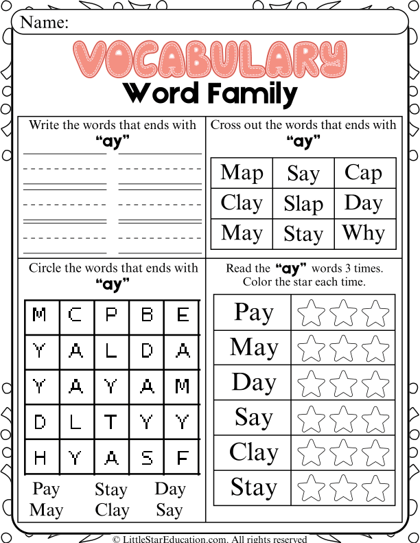 AY Word Family Reading and Writing Practice for Early Readers