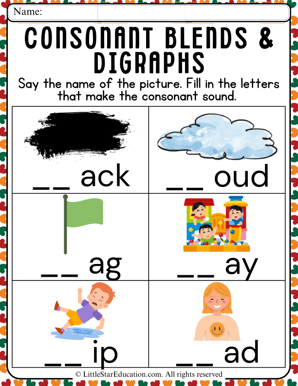 Beginning and Ending Consonant Blends for Kindergarten Reading