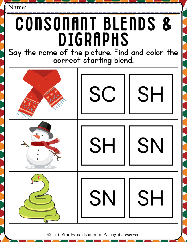 Beginning Blends Coloring Practice for Kindergarten Phonics