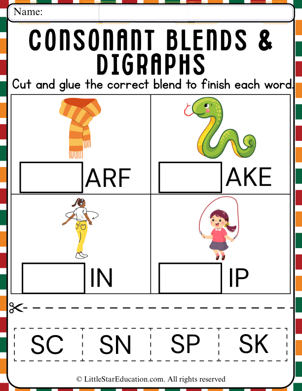 Beginning Blends Cut and Paste Practice for Early Readers