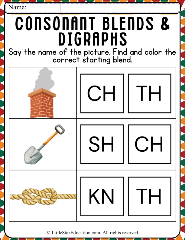 Beginning Consonant Blends and Digraphs Coloring for Early Readers