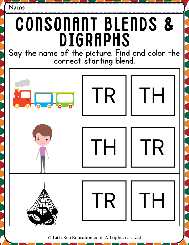 Beginning Consonant Blends and Digraphs Practice for Kindergarten