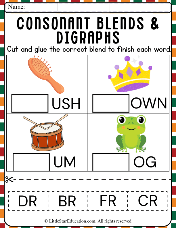 Beginning Consonant Blends Cut and Paste for Early Readers