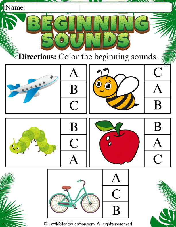 Beginning Sounds Coloring for Preschool and Kindergarten Literacy