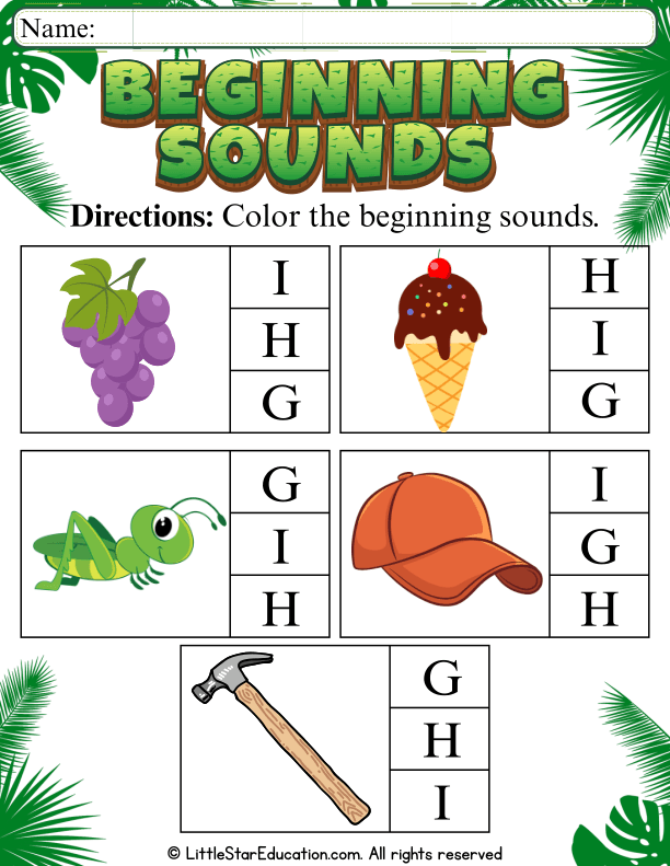 Beginning Sounds Coloring Practice for Preschool and Kindergarten