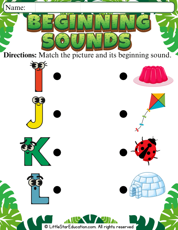 Beginning Sounds Picture Match for Preschool and Kindergarten ELA