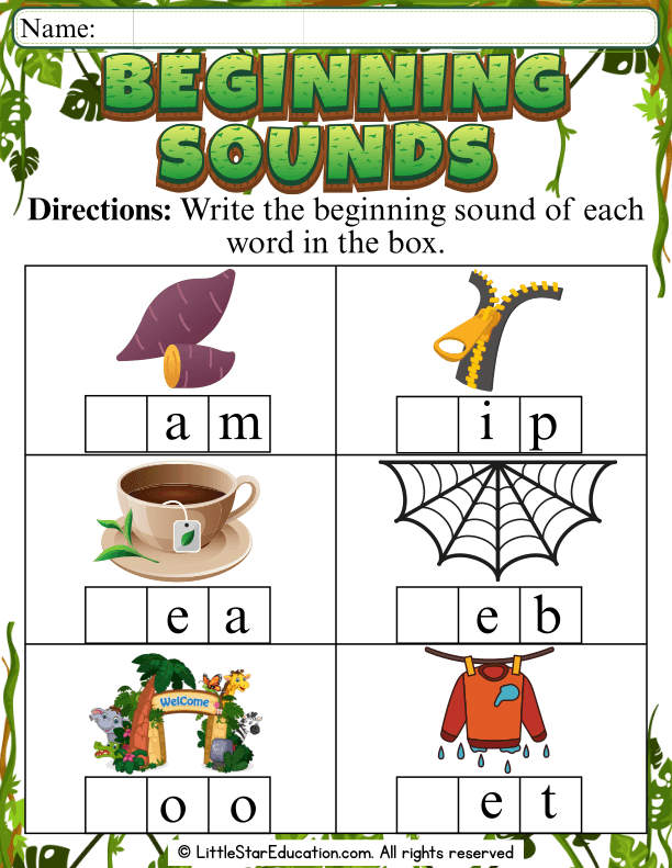 Beginning Sounds Practice T-Z for Preschool and Kindergarten Literacy