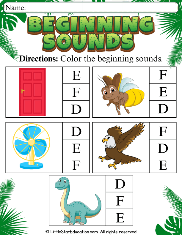 Beginning Sounds Recognition: Color the Letters E and F for Pre-K