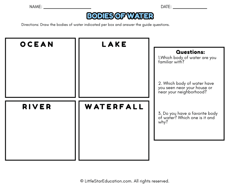 Bodies of Water Drawing and Identification for Early Science Learners
