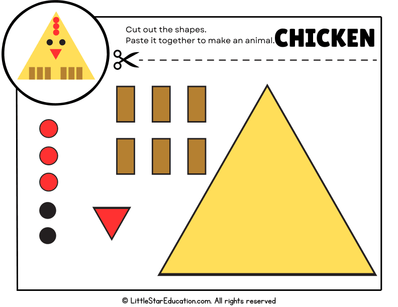 Build a Chicken with Cut and Paste Shapes for Early Math Skills