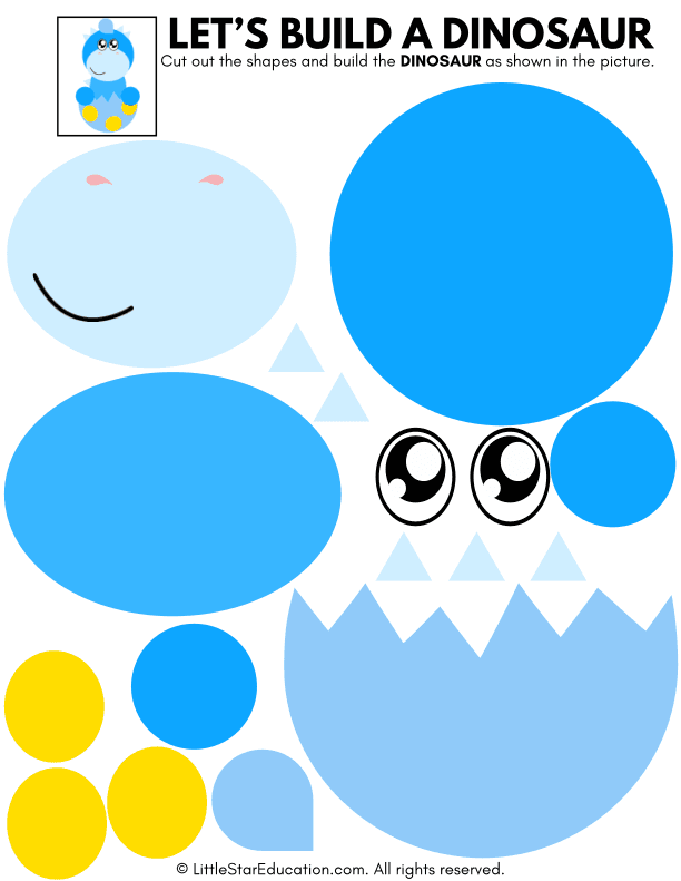 Build a Dinosaur Craft: Pre-K Art Cut and Paste Shapes Activity