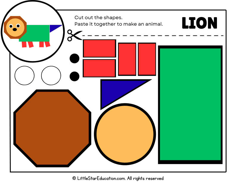 Build a Lion with Cut and Paste Shapes for Preschool Art