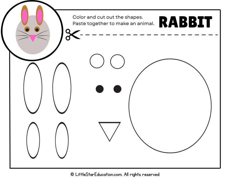 Build a Rabbit: Color, Cut, and Paste Shapes Art for Pre-K & Kindergarten