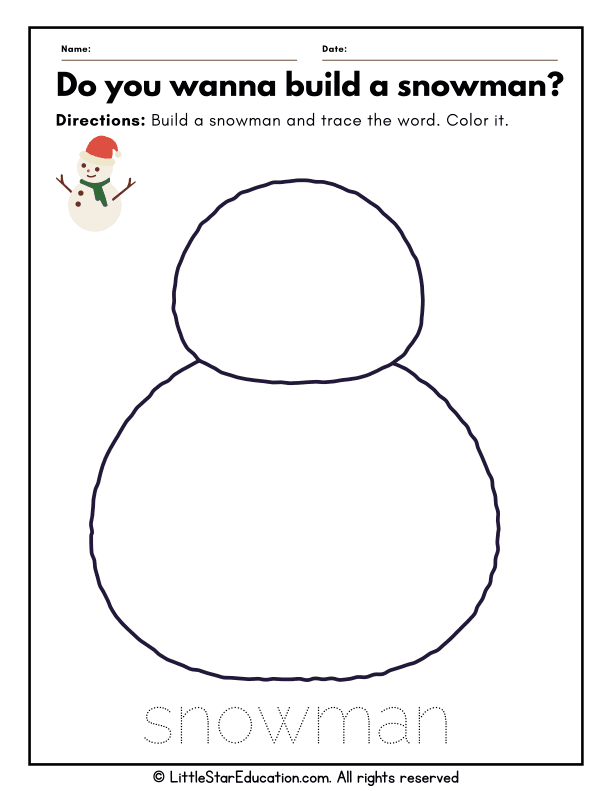 Build a Snowman Tracing and Coloring for Early Learners