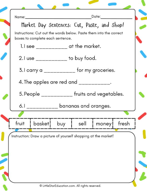 Build and Draw Sentences: Cut and Paste Practice for First Grade