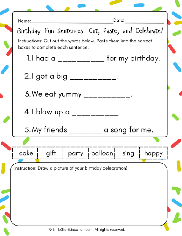 Build and Draw Sentences: English Cut and Paste for First Grade