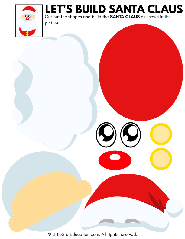 Build Santa Claus Cut and Paste Craft for Preschool and Kindergarten Art