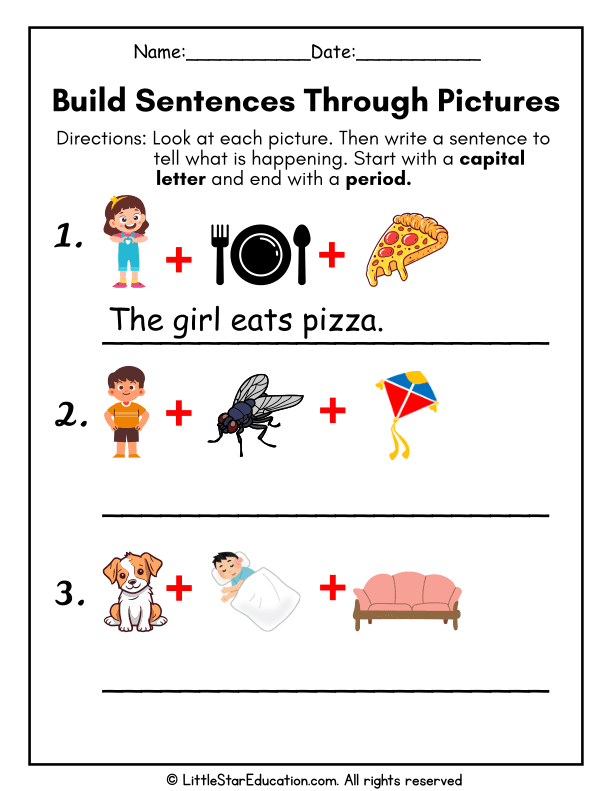 Build Sentences with Pictures for First Grade Writing Skills