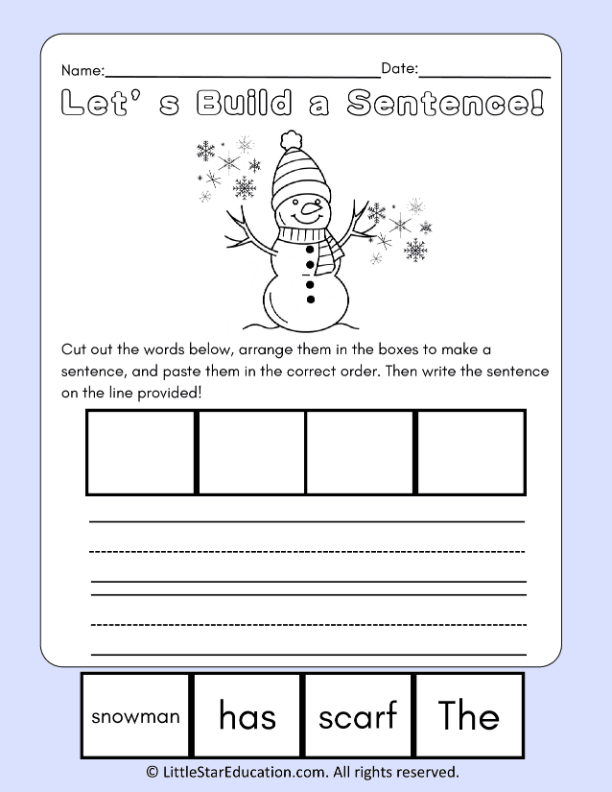 Build Sentences with Snowman Theme for First Grade ELA