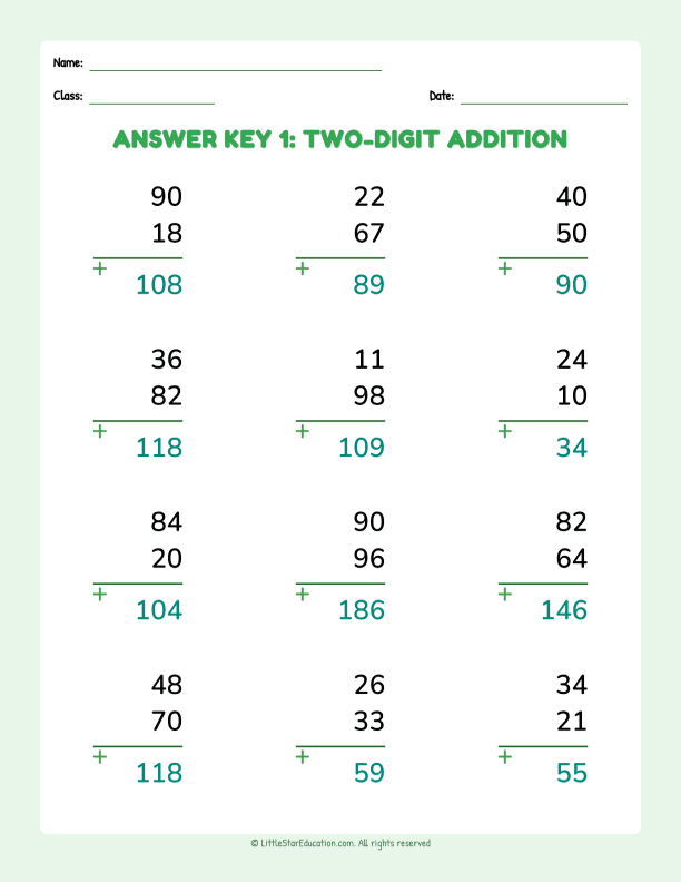 Building Math Skills Two Digit Addition Basic