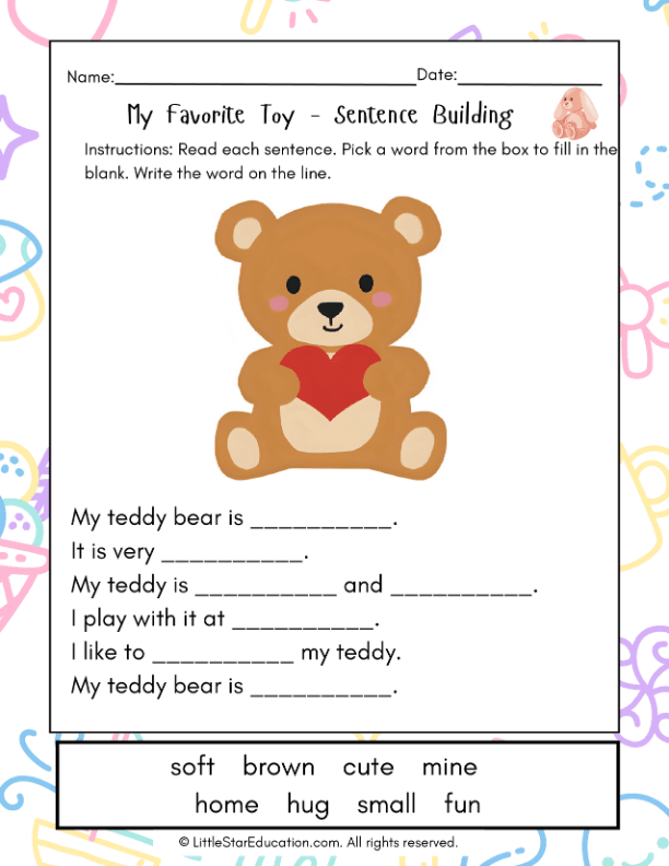 Building Sentences About Favorite Toys for First Grade ELA