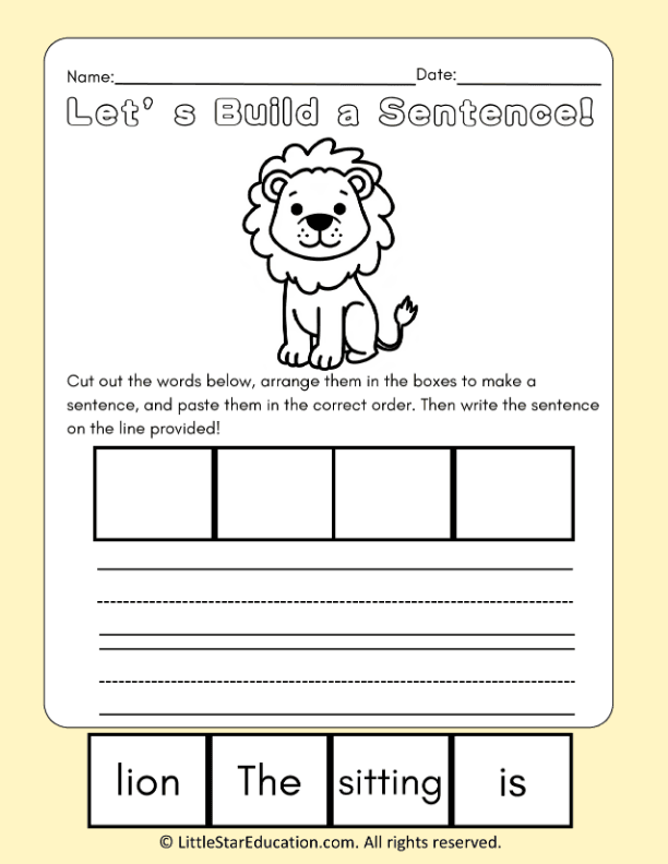 Building Sentences with Fun Lion-Themed Prompts for First Grade ELA