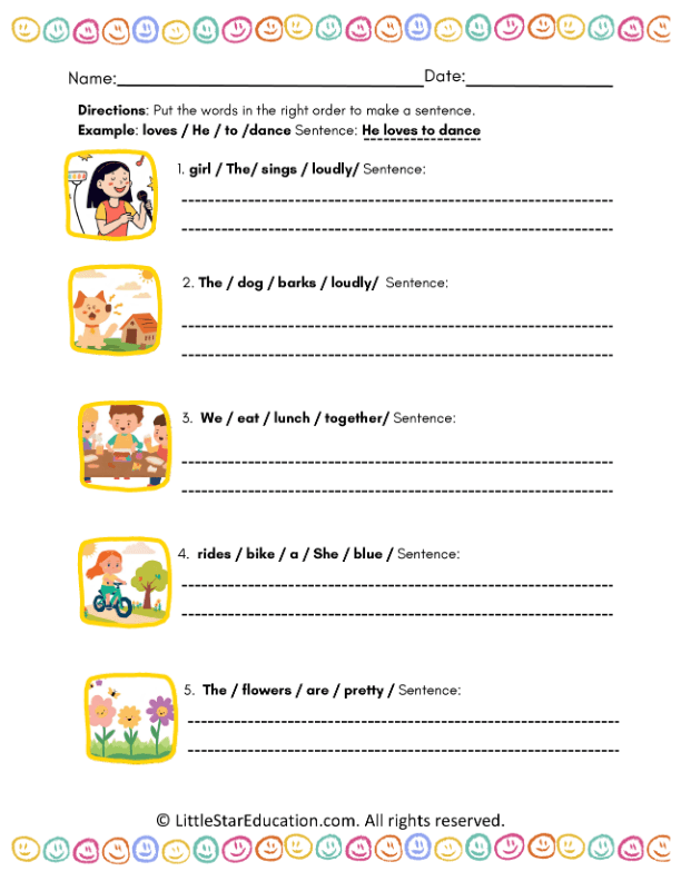 Building Simple Sentences for First Grade English Language Arts