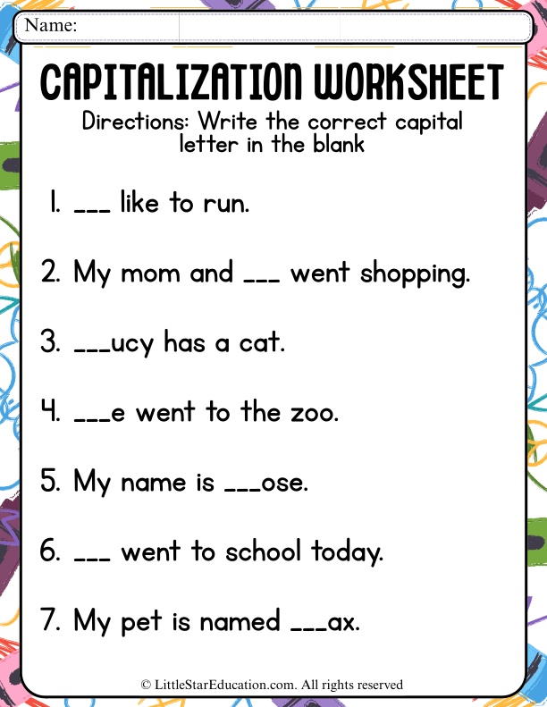 Capital Letters Practice: Sentences for Early Elementary ELA