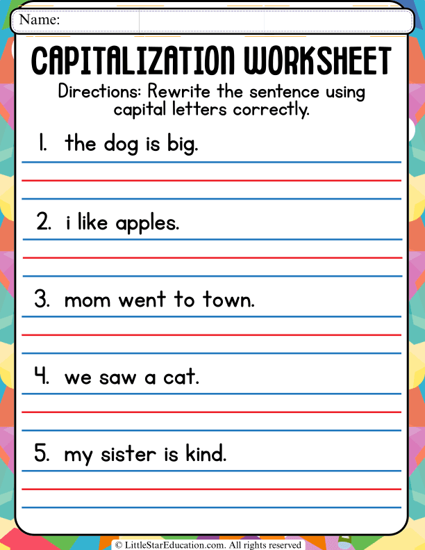 Capitalization Practice: Correct Sentences for Elementary ELA