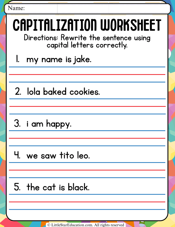 Capitalization Practice: Correcting Sentences for Early Elementary ELA
