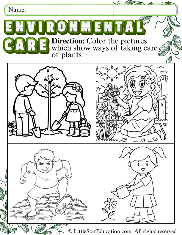 Caring for Plants Coloring Page for Preschool Environmental Science