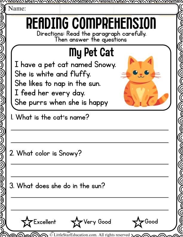Cat Reading Comprehension Questions for Early Elementary ELA