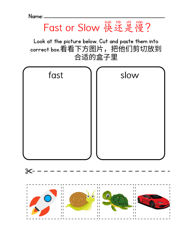Chinese: Fast or Slow Identification Worksheet