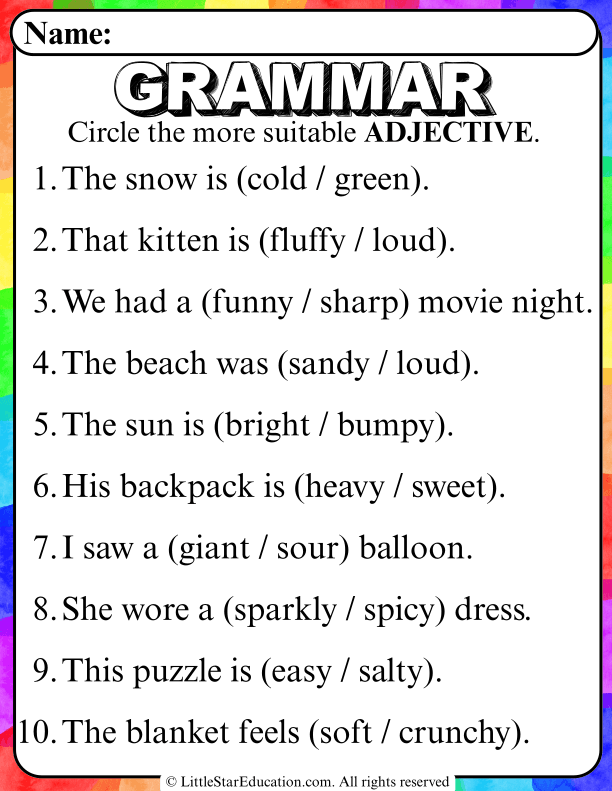 Choosing the Right Adjective: Sentence Practice for Early Readers