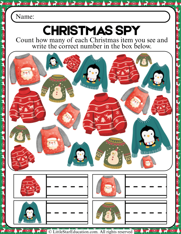Christmas Counting and Number Writing for Early Math Skills
