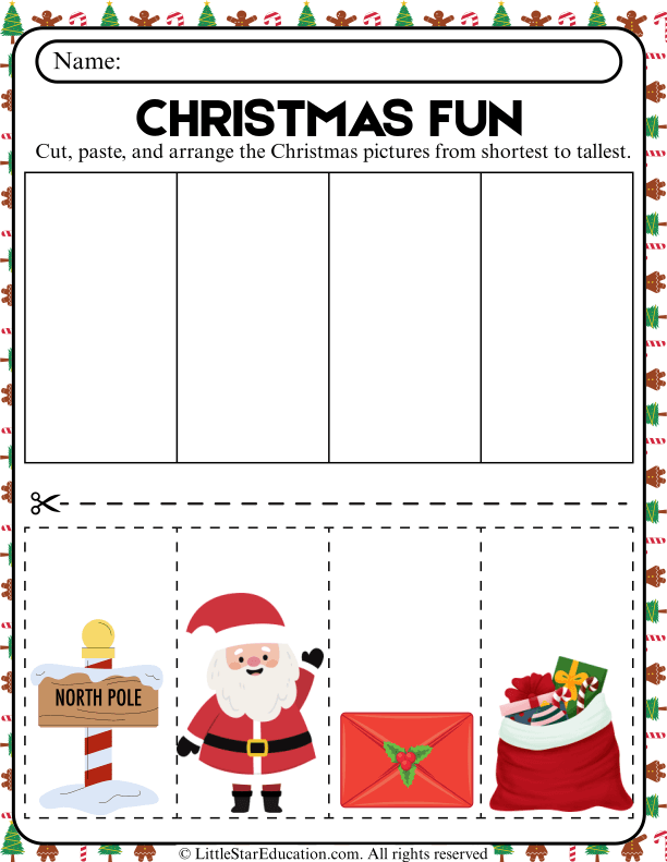 Christmas Math Sorting: Arrange Pictures by Height for Pre-K and Kindergarten