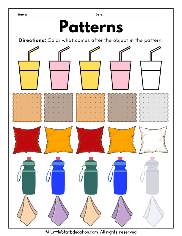Color and Identify Object Patterns for Preschool and Kindergarten Math