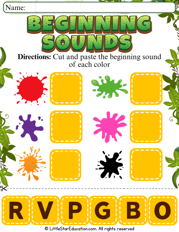 Color Beginning Sounds Cut and Paste for Preschool and Kindergarten